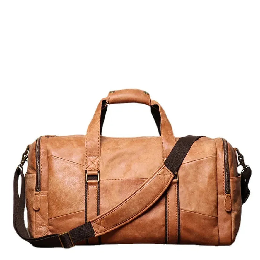 JMT-073930 Retro Genuine Leather Travel Bag - Large Capacity Crossbody for Men and Women, Waterproof Waxed Canvas, 55cm x 25cm x 28cm