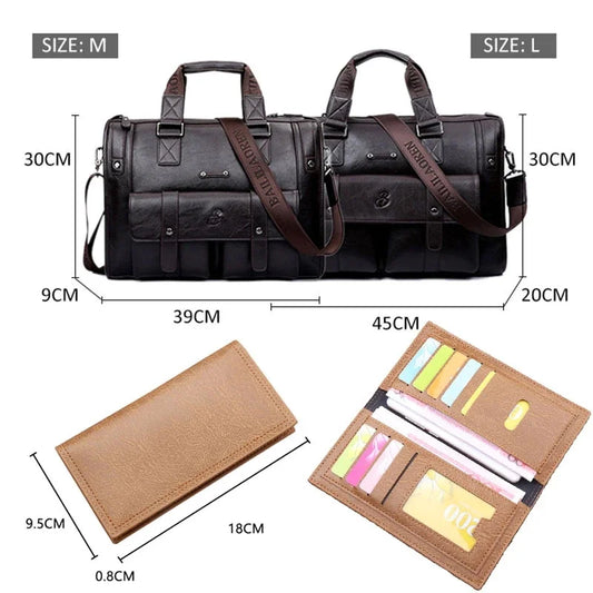 JMT-074506 Vintage Men's Black Leather Briefcase and Shoulder Bag for Laptop and Travel