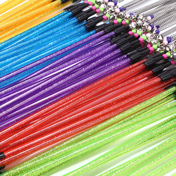 JMT-074826 Colored Spring Bell Cat Toy with Feather and Beads - 15.5cm Interactive Play Stick