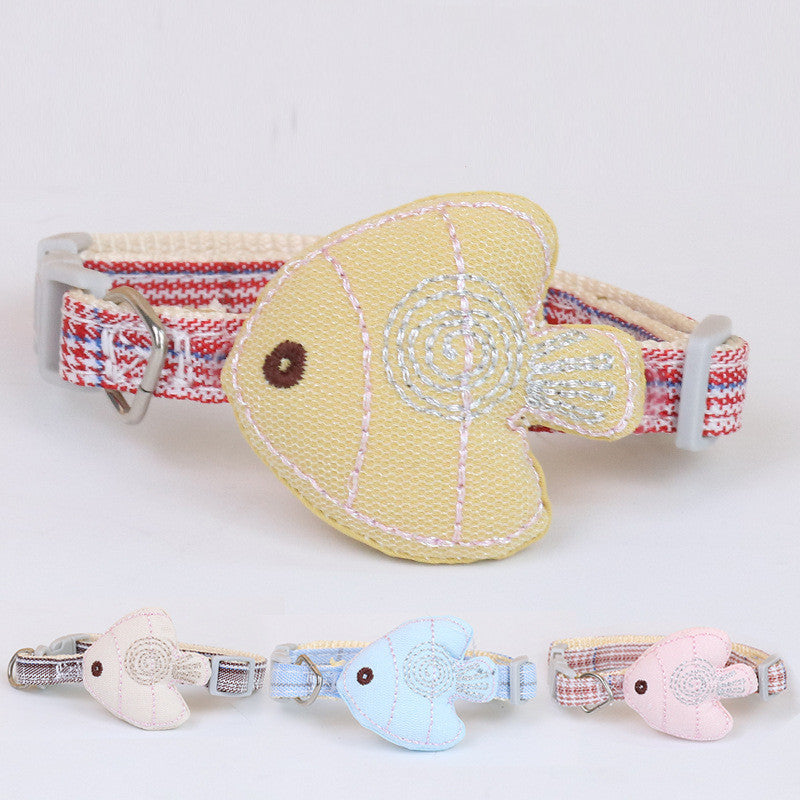 JMT-075338 Small Monochrome Fish-Shaped Cat Collar - Casual Polyester Design