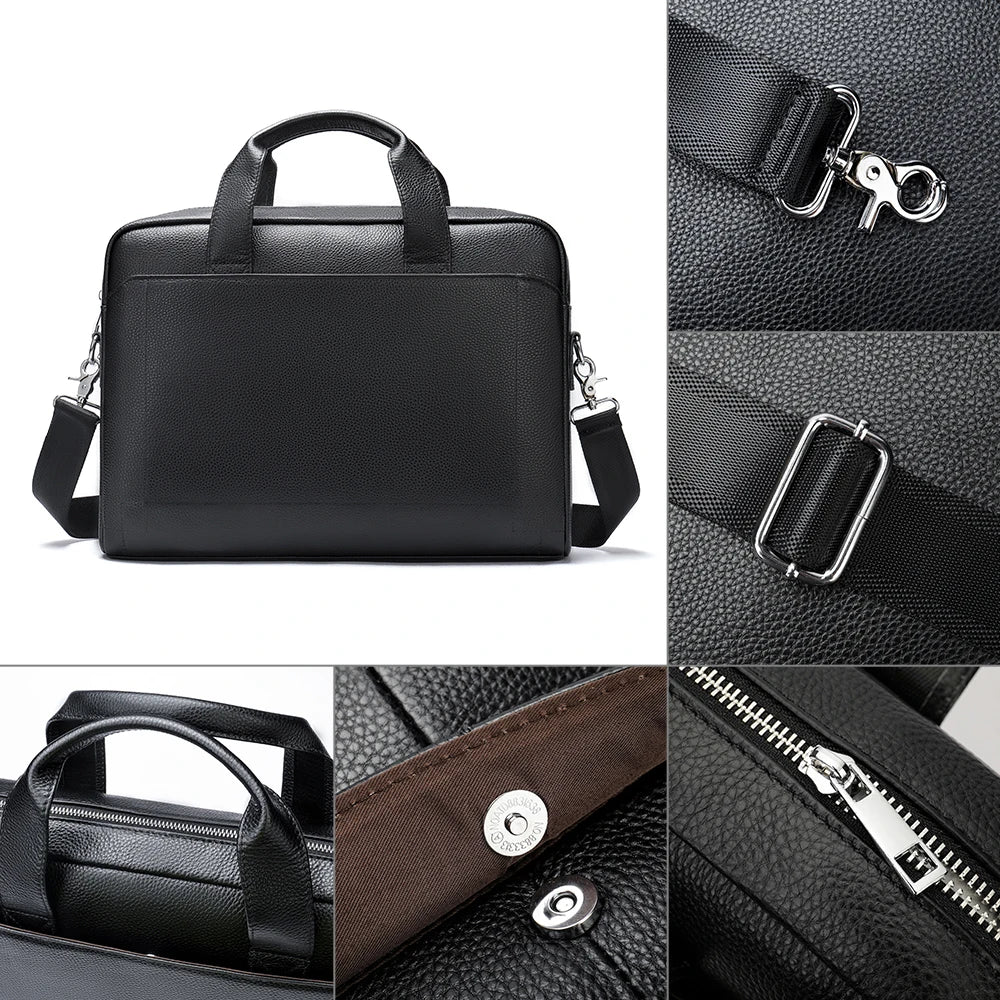 JMT-075658 Men's Genuine Leather Business Executive Laptop Bag - Versatile Briefcase for Office and Documents