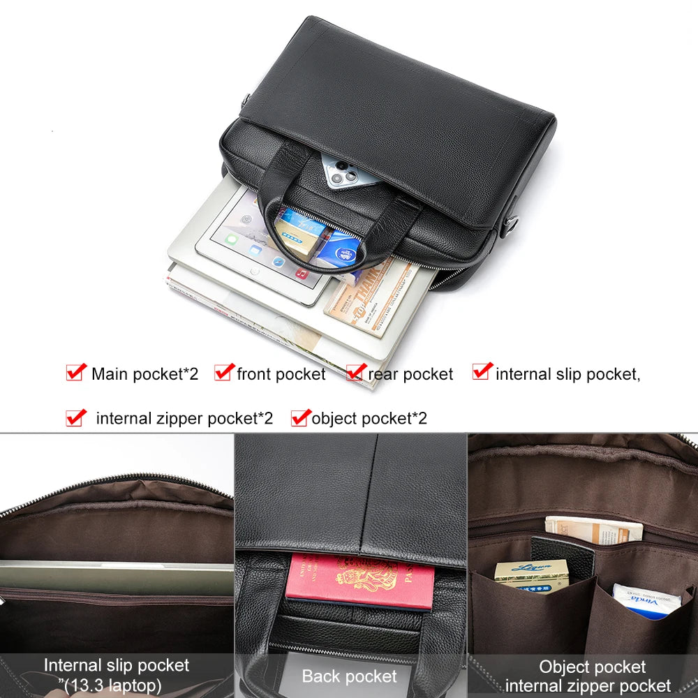 JMT-075658 Men's Genuine Leather Business Executive Laptop Bag - Versatile Briefcase for Office and Documents