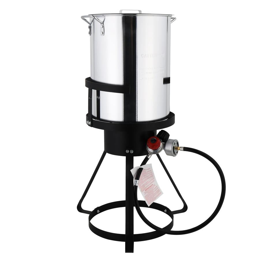 JMT-075722 30QT Black Round Turkey Frying Pan Set with Tripod Stand and Aluminum Cookware