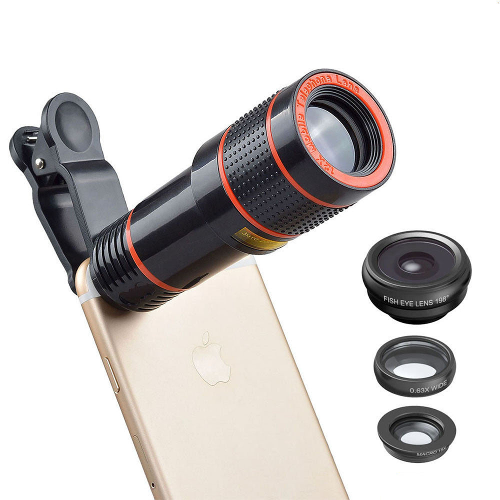 JMT-075850 4-in-1 Cell Phone Lens Kit: Telephoto, Fisheye, Wide Angle, Macro