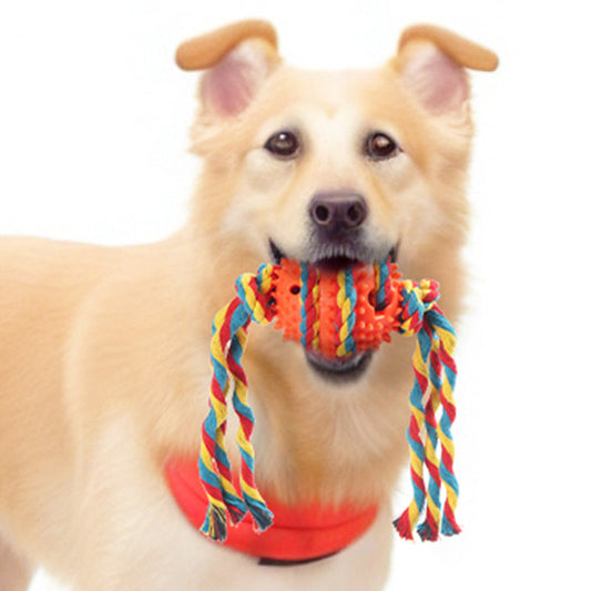 JMT-075978 Multi-Color Dog Rope Bite Ball for Teeth Cleaning - Durable Interactive Pet Toy