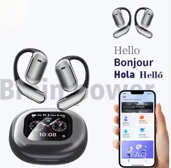 JMT-076170 AI Language Translation Wireless Earbuds with LCD Touch Screen and Bluetooth Connectivity