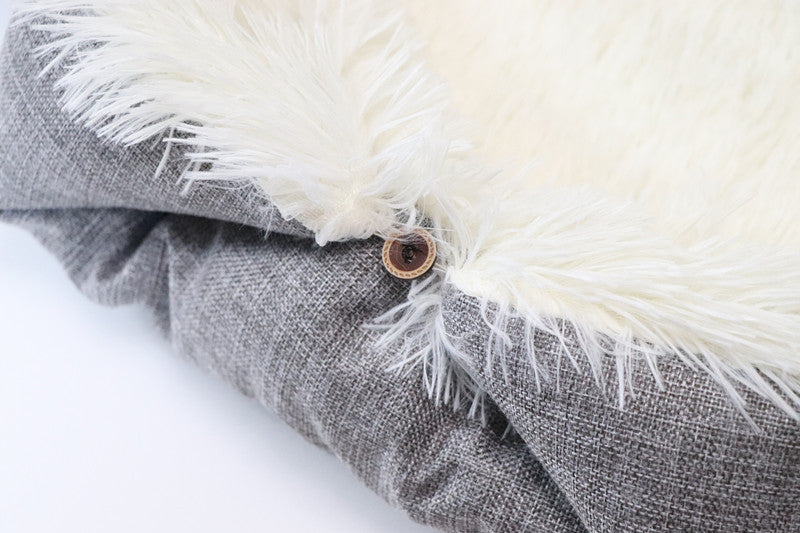 JMT-076298 Convertible Plush Pet Mat - Soft and Machine Washable Cat Bed, Dual-Use Design, Easy to Fold, Modern White and Gray Style