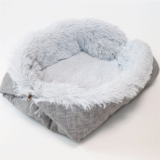 JMT-076298 Convertible Plush Pet Mat - Soft and Machine Washable Cat Bed, Dual-Use Design, Easy to Fold, Modern White and Gray Style