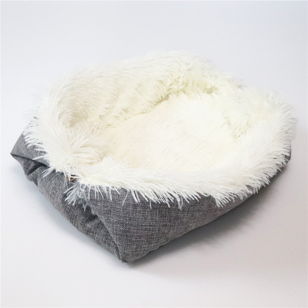 JMT-076298 Convertible Plush Pet Mat - Soft and Machine Washable Cat Bed, Dual-Use Design, Easy to Fold, Modern White and Gray Style