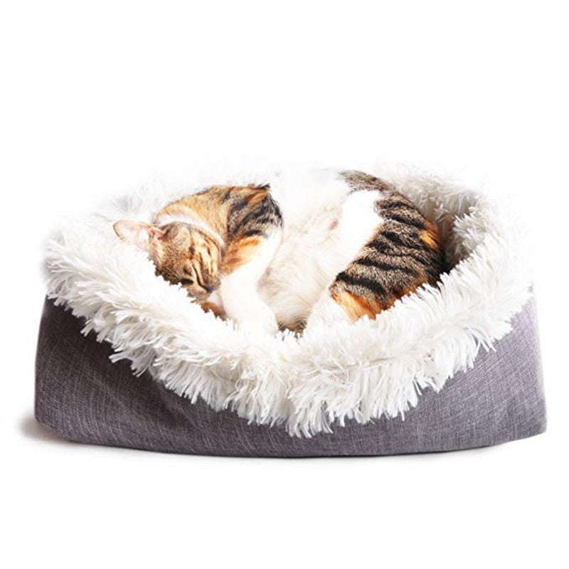 JMT-076298 Convertible Plush Pet Mat - Soft and Machine Washable Cat Bed, Dual-Use Design, Easy to Fold, Modern White and Gray Style