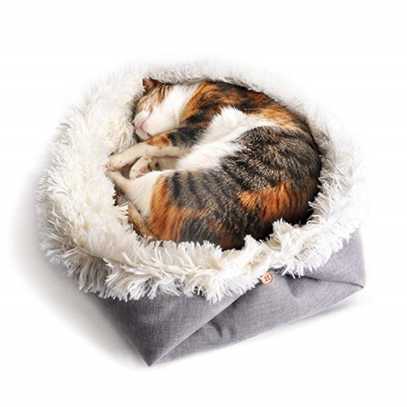 JMT-076298 Convertible Plush Pet Mat - Soft and Machine Washable Cat Bed, Dual-Use Design, Easy to Fold, Modern White and Gray Style