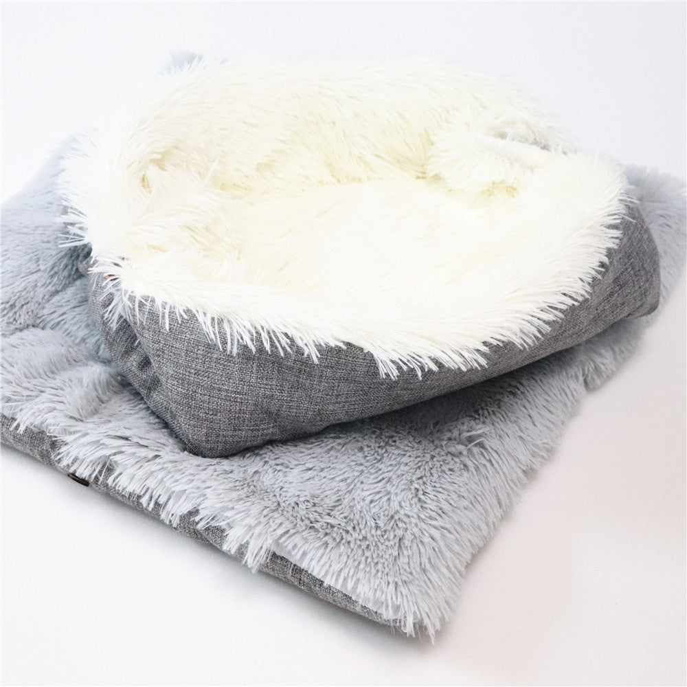 JMT-076298 Convertible Plush Pet Mat - Soft and Machine Washable Cat Bed, Dual-Use Design, Easy to Fold, Modern White and Gray Style
