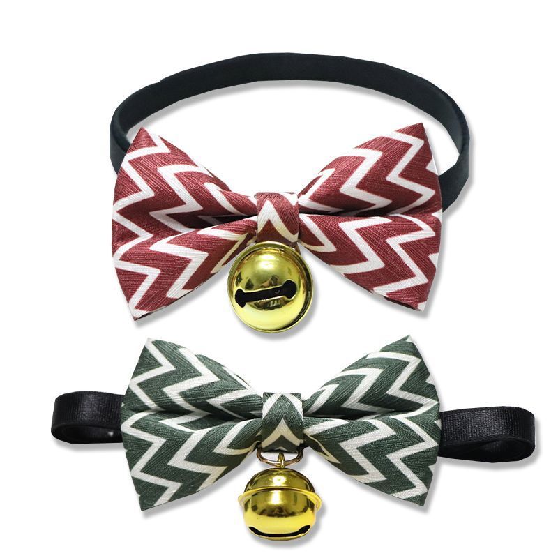 JMT-076490 Striped Polyester Bow Tie with Bell for Cats, Rabbits, and Dogs - Size S & M Available