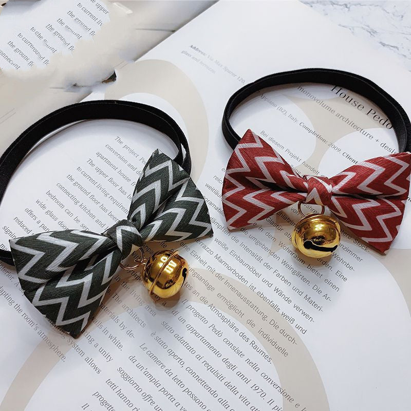 JMT-076490 Striped Polyester Bow Tie with Bell for Cats, Rabbits, and Dogs - Size S & M Available