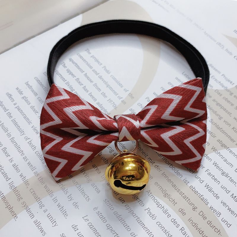 JMT-076490 Striped Polyester Bow Tie with Bell for Cats, Rabbits, and Dogs - Size S & M Available