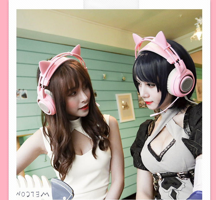 JMT-076490 USB 7.1 Virtual Surround Sound Gaming Headset with LED Cat Ear Design and Omnidirectional Microphone