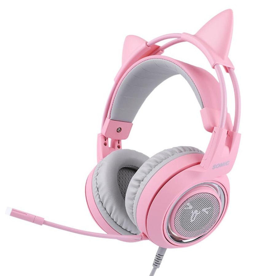 JMT-076490 USB 7.1 Virtual Surround Sound Gaming Headset with LED Cat Ear Design and Omnidirectional Microphone