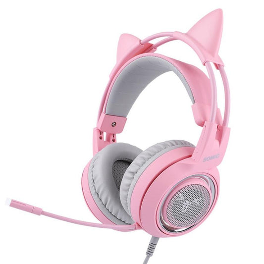 JMT-076490 USB 7.1 Virtual Surround Sound Gaming Headset with LED Cat Ear Design and Omnidirectional Microphone