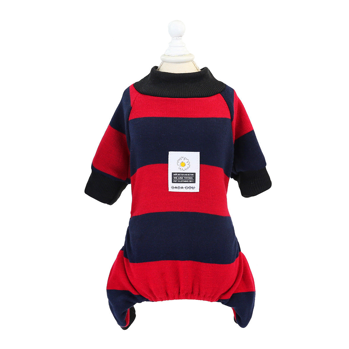 JMT-076618 Striped Velvet Dog Pajamas - Soft Cotton Pet Clothing in Blue, Red, and Green, Sizes S to 2XL