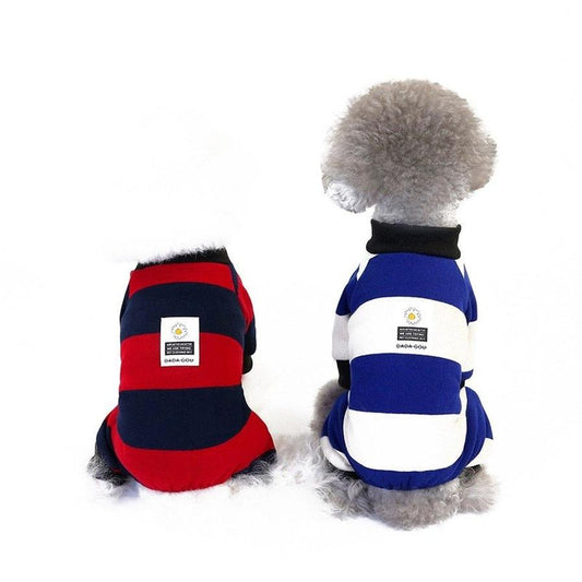JMT-076618 Striped Velvet Dog Pajamas - Soft Cotton Pet Clothing in Blue, Red, and Green, Sizes S to 2XL