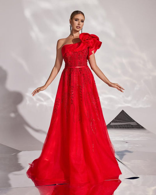 JMT-077066 Elegant Red Evening Dress for Women - Model SH0164