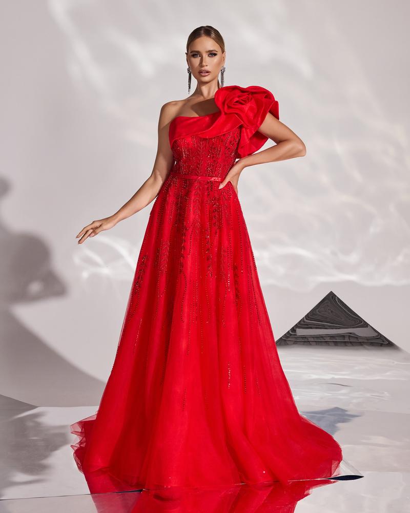 JMT-077066 Elegant Red Evening Dress for Women - Model SH0164