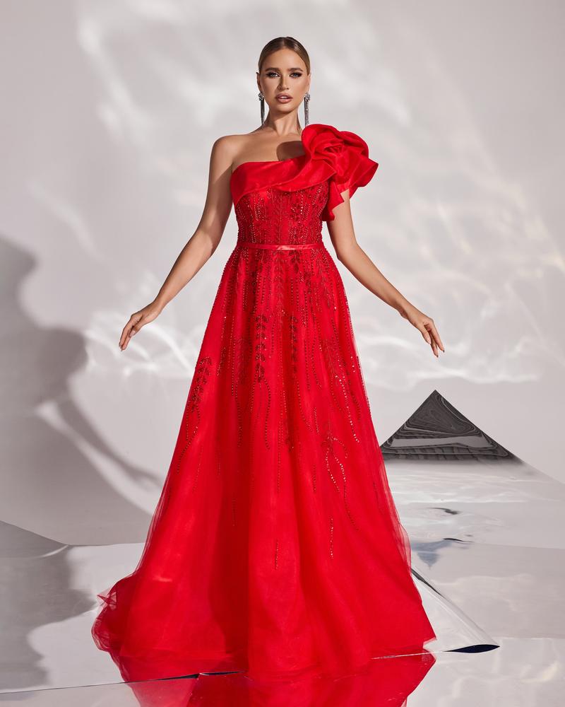 JMT-077066 Elegant Red Evening Dress for Women - Model SH0164
