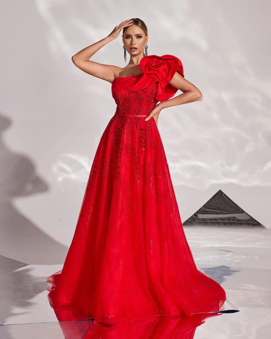 JMT-077066 Elegant Red Evening Dress for Women - Model SH0164