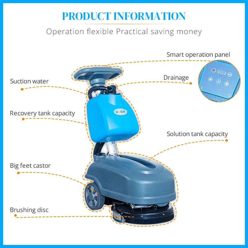 JMT-077450 Walk Behind Floor Scrubber Machine - KUER KR-XS15D Cleaning Equipment for Efficient Floor Maintenance