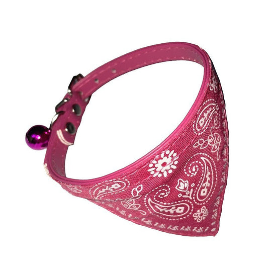 JMT-077642 Adjustable PU Cat Collar with Floral Design and Matching Saliva Towel for Small Dogs