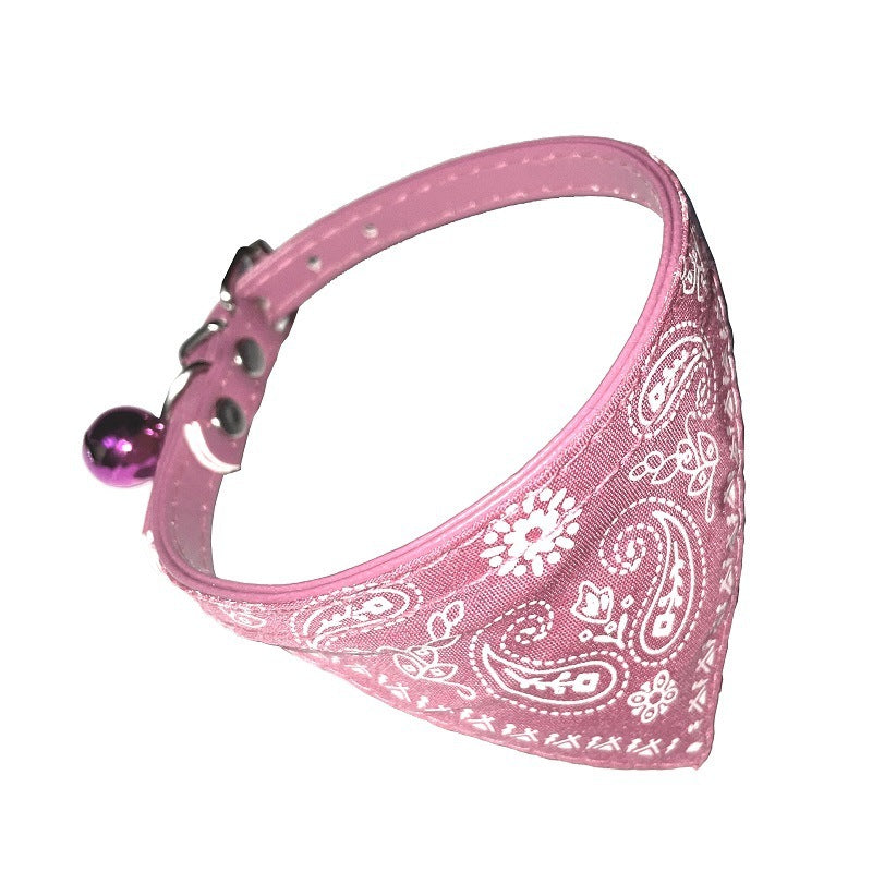 JMT-077642 Adjustable PU Cat Collar with Floral Design and Matching Saliva Towel for Small Dogs