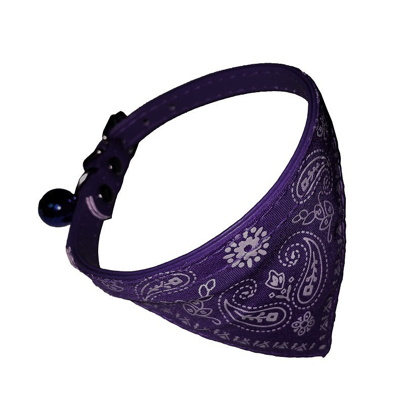 JMT-077642 Adjustable PU Cat Collar with Floral Design and Matching Saliva Towel for Small Dogs