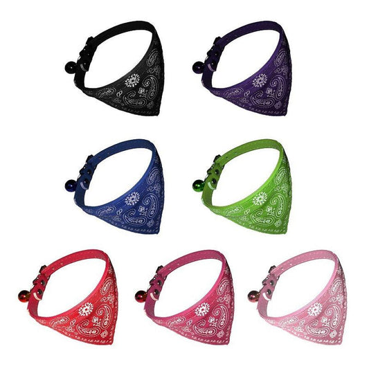 JMT-077642 Adjustable PU Cat Collar with Floral Design and Matching Saliva Towel for Small Dogs