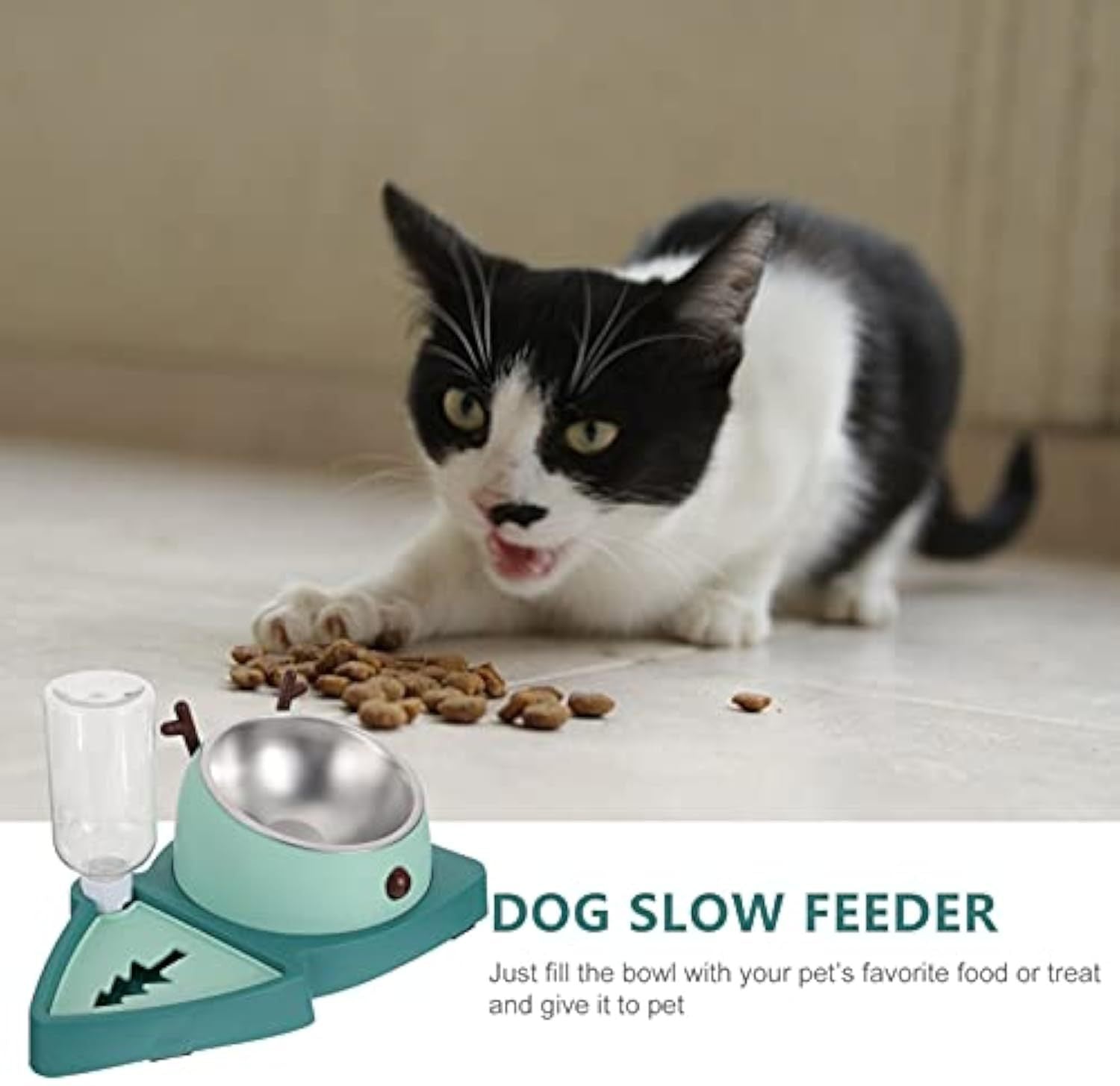 JMT-077962 Automatic Slow Feeder Pet Bowl with Detachable Water Tray for Dogs and Cats