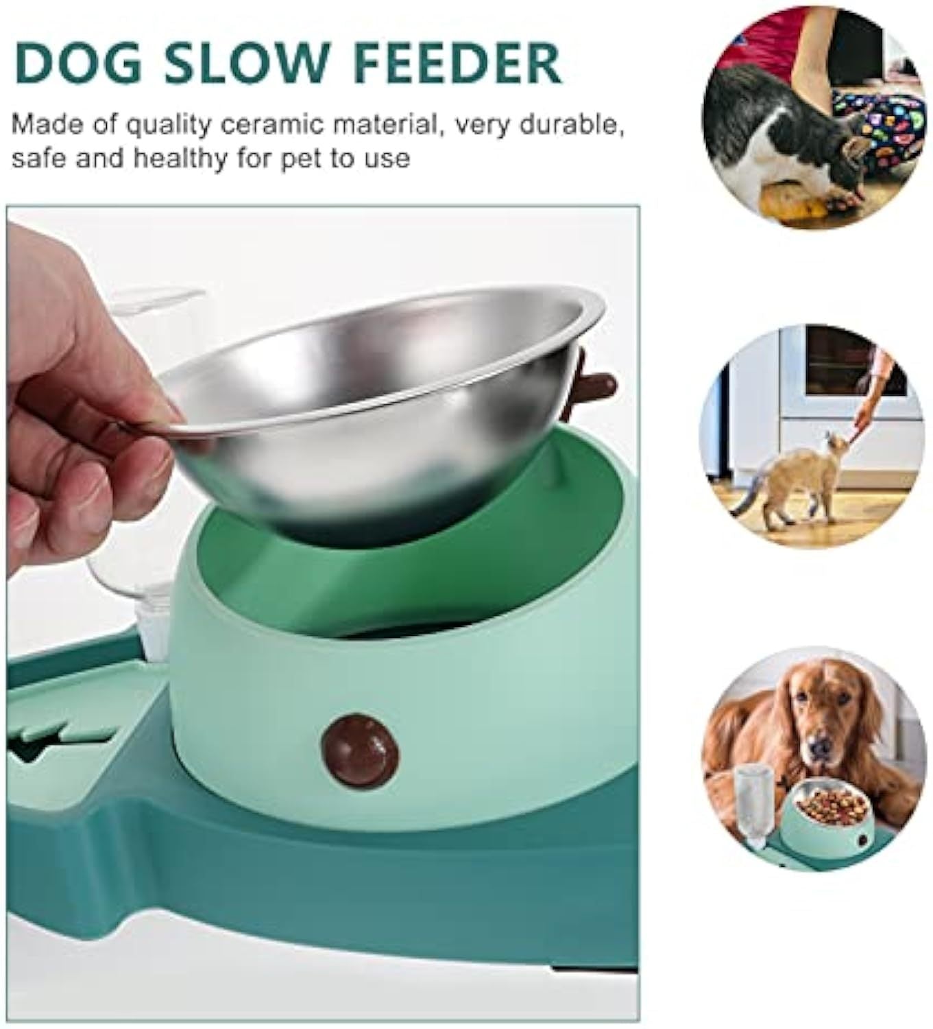 JMT-077962 Automatic Slow Feeder Pet Bowl with Detachable Water Tray for Dogs and Cats