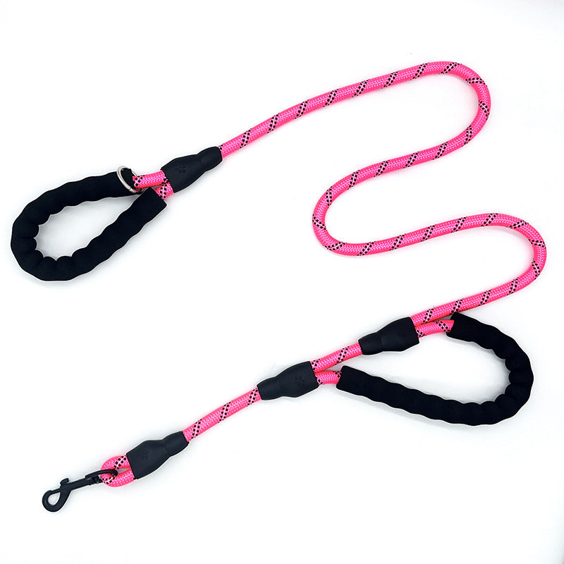 JMT-078474 Double Handle Reflective Pet Dog Leash - Available in Multiple Colors, 1.2cm x 1.5m Nylon Traction Rope