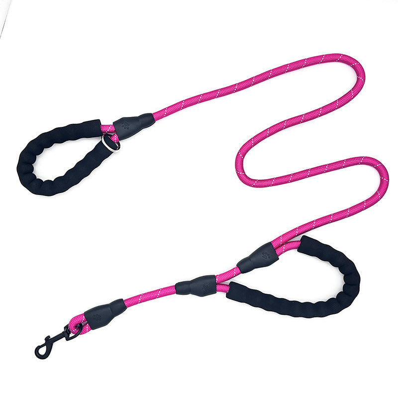 JMT-078474 Double Handle Reflective Pet Dog Leash - Available in Multiple Colors, 1.2cm x 1.5m Nylon Traction Rope