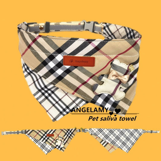 JMT-078602 Plaid Cotton Triangle Pet Saliva Towel for All Seasons, Multiple Sizes Available
