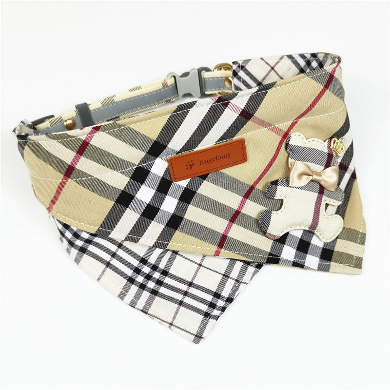 JMT-078602 Plaid Cotton Triangle Pet Saliva Towel for All Seasons, Multiple Sizes Available