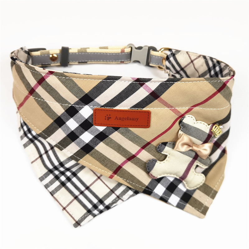 JMT-078602 Plaid Cotton Triangle Pet Saliva Towel for All Seasons, Multiple Sizes Available