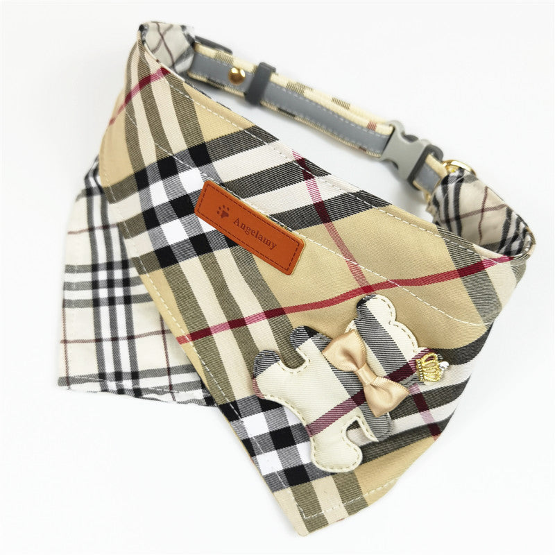 JMT-078602 Plaid Cotton Triangle Pet Saliva Towel for All Seasons, Multiple Sizes Available