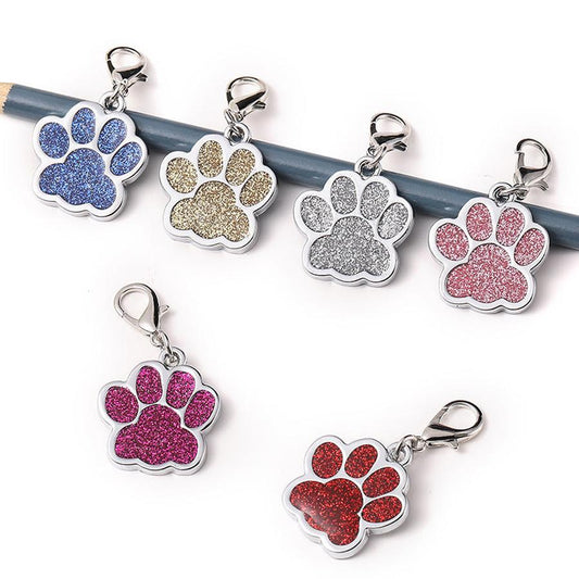 JMT-078794 Custom Glitter Zinc Alloy Dog Tag - Paw Shape, Anti-Lost, Lettering Function