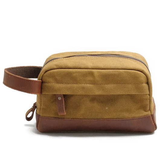 JMT-079178 Retro Waterproof Canvas Travel Toiletry Bag - Large Capacity Handheld Makeup Storage Bag