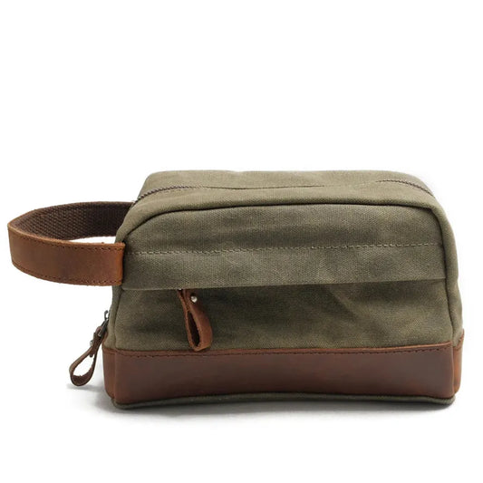 JMT-079178 Retro Waterproof Canvas Travel Toiletry Bag - Large Capacity Handheld Makeup Storage Bag
