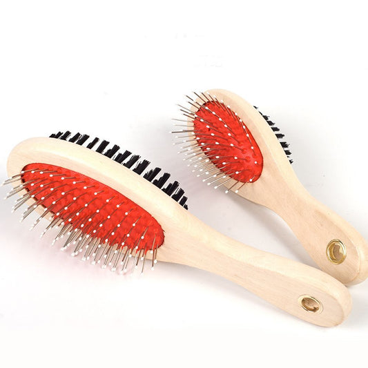 JMT-079370 Dual-Use Wooden Handle Dog Grooming Comb Brush for Easy Pet Care
