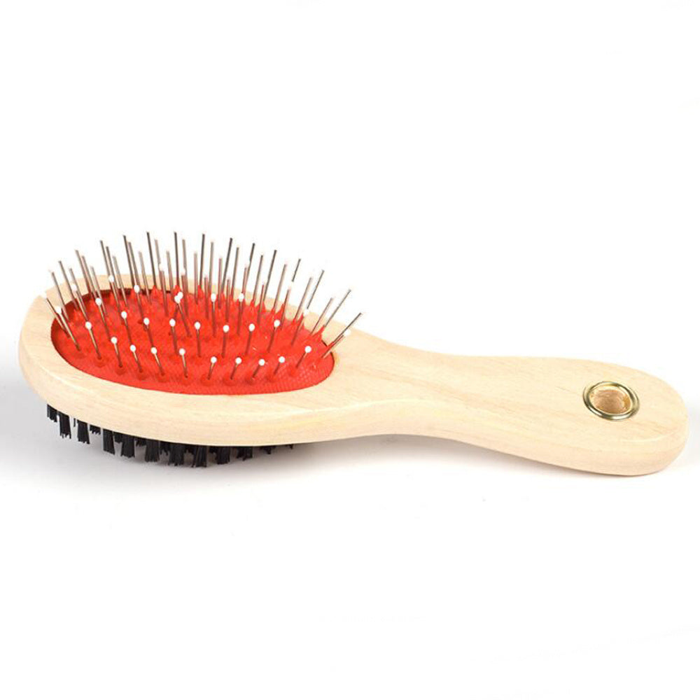 JMT-079370 Dual-Use Wooden Handle Dog Grooming Comb Brush for Easy Pet Care
