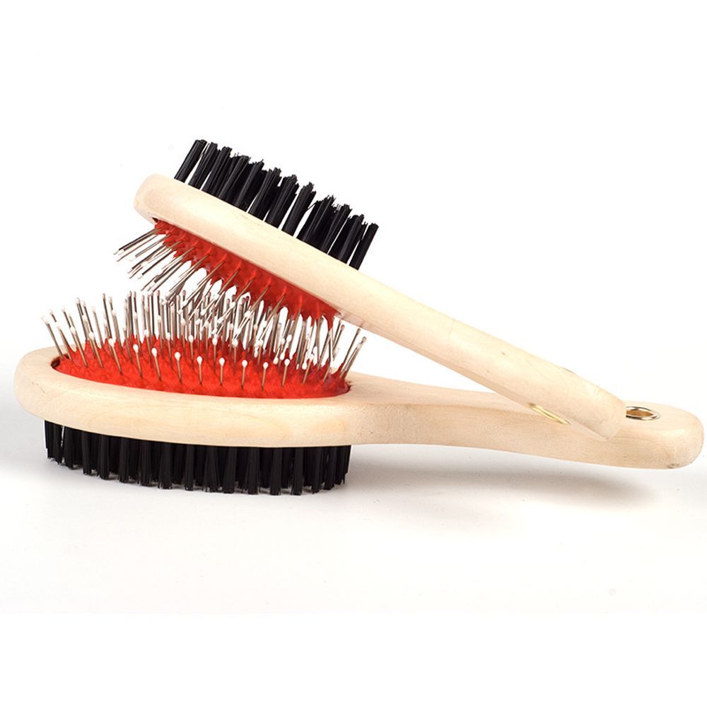 JMT-079370 Dual-Use Wooden Handle Dog Grooming Comb Brush for Easy Pet Care