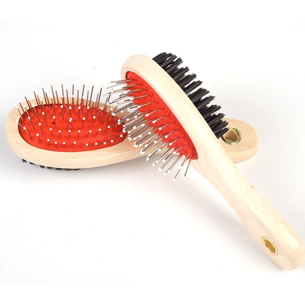 JMT-079370 Dual-Use Wooden Handle Dog Grooming Comb Brush for Easy Pet Care