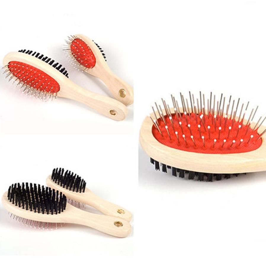 JMT-079370 Dual-Use Wooden Handle Dog Grooming Comb Brush for Easy Pet Care