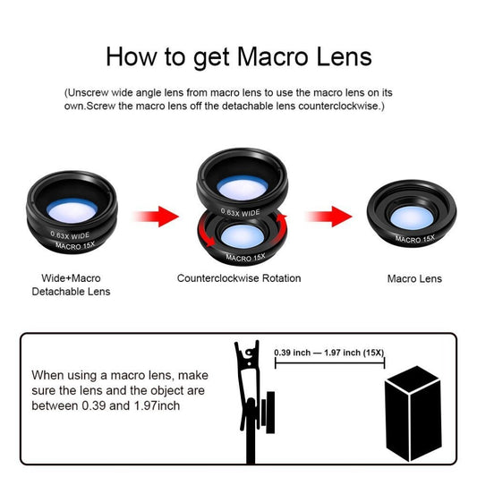 JMT-080202 High-Definition Adjustable Fisheye and Telephoto Wide-Angle Lens Set for Mobile Phones